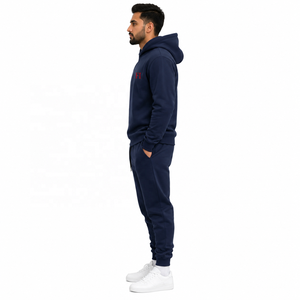 Patch Sleeve Hoodies with Jogger Set in Heavy Fleece Sweatshirts Drop Shoulder <b>Tracksuit</b> Warm Winter Streetwear for B2B Bulk OEM - Product Image 2