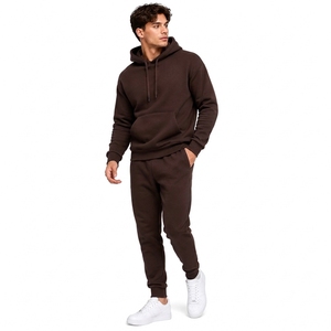 Ensemble de survêtement noir à capuche pour homme, sweat-shirt et pantalon en coton de couleur unie, tenue décontractée d'automne avec poches latérales - Product Image 1