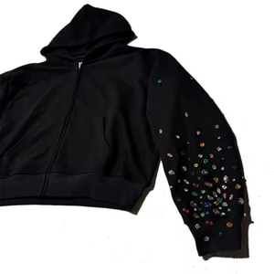 เสื้อฮู้ดดี้โอเวอร์ไซส์แบบซิป ย้อมสีเอซิด แต่งคริสตัล สไตล์สตรีทแวร์ ยูนิเซ็กส์ สำหรับผู้ชาย รับทำโลโก้ตามสั่ง - Product Image 3