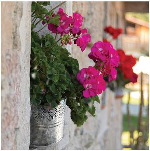 Galvanized Metal Wall Hanging Planter with Decorative Floral Cutout Rustic Indoor Outdoor Flower Pot - Product Image 2