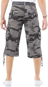Hot Selling Men's <b>3</b>/<b>4</b> Casual Cargo <b>Shorts</b> Black Camo Inseam Knee Length Multi-Pockets Belted Canvas Anti-Wrinkle Breathable - Product Image 6