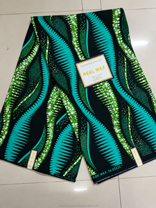Black Yellow Premium African Wax <b>Print</b> Ankara Fabric with <b>Abstract</b> Leaf Pattern for Women Dressmaking - Product Image 6