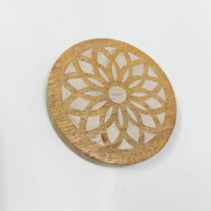 Rangoli Design Laser Engraved Floral Beautiful Wooden Custom Logo Round Wood <b>Drink</b> <b>Coasters</b> with Logo Elegant Mats & Pads - Product Image 2