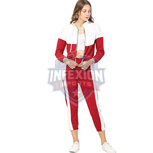 Sweat-shirt décontracté pour femme à col montant et fermeture éclair, manches longues, color block, rouge et blanc, 100 % polyester, pour l'automne - Product Image 5