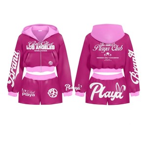 Ensemble deux pièces pour femmes, vêtements d'été au-dessus du genou, broderie personnalisée du logo de la marque, veste et short en coton 100%, survêtements pour femmes - Product Image 5