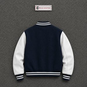 Blouson universitaire bleu marine premium pour homme, style universitaire moderne avec boutons-pression, col à boutons, style preppy, automne - Product Image 6