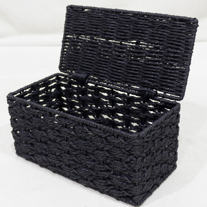 Eco Handwoven Black Paper Rope Storage Box Organizer <b>Basket</b> <b>Rectangular</b> Hinged Lid - Product Image 1