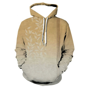 Sweat-shirt à capuche pour homme, imprimé feuilles beige, coupe classique, décontracté, pour l'automne, tricoté, respirant, 100% coton, en molleton - Product Image 1