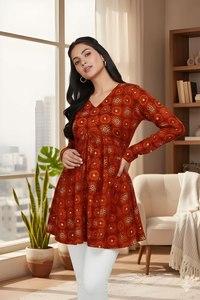 Top Casual da Donna con Scollo a V, Stampa Digitale su Tessuto in Seta Delta, Lunghezza Regolare, Manica Lunga, Completamente Cucito, Elegante Top per Ragazze - Product Image 4