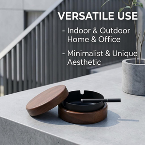 <b>Vintage</b> Luxury Square Metal & Wood Desktop <b>Ashtray</b> with Custom Logo for Home Hotel Restaurant Car-Unique Gift - Product Image 3