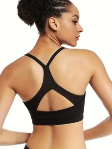 Triangle Cutout Sports Bra Women Scoop <b>Neck</b> Crop Top Wireless <b>Padded</b> Gym Workout Fitness Activewear Racerback Bralette Blanks - Product Image 3