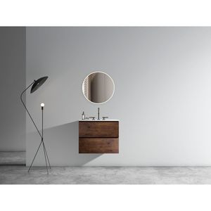 24\" Walnut Wall Mount <b>Bathroom</b> <b>Vanity</b> with Large Storage Floating Design Ceramic Sink with Three Faucet Holes 300 Series Modani - Product Image 2