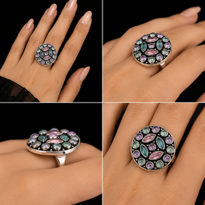 Bulk Price Men's Antique <b>Silver</b> Plated Brass Metal Quartz Garnet October Birthstone <b>Eternity</b> Band Classic <b>Ring</b> Wholesale Supply - Product Image 4