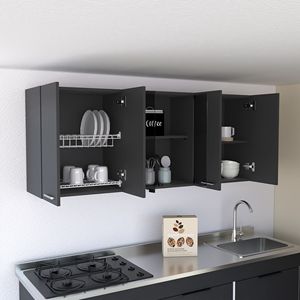 Armadietto da Parete di Qualità Superiore con Finitura Wengue Nero e Quattro Ripiani Interni, Portaoggetti Peoria - Product Image 1