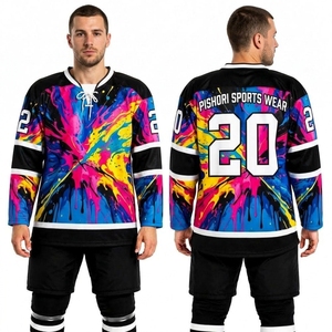 Custom Blue Pink Yellow 100% Polyester Ice Hockey Jersey Full Sleeve Sublimation Graphic Team Uniform Wear - Product Image 3