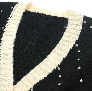Men's Breathable V-Neck <b>Cardigan</b> Pearl Accents Knitted Button Down Sweater Diamond Stitching <b>for</b> Groom and <b>Wedding</b> - Product Image 5