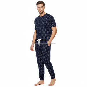 Custom 100% Cotton Sleepwear Men Plain Blank Pajama <b>Set</b> High Quality Soft Breathable Nightwear PJS Manufacturer Wholesale Bulk - Product Image 1