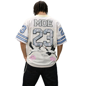 T-shirts courts personnalisés Y2K tendance pour hommes, avec numéros et graphiques en strass, col en V, style maillot de football américain - Product Image 6