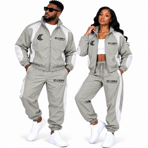 Men <b>women</b> gray white <b>tracksuit</b> set sporty full zip jacket matching pants autumn sportswear breathable polyester outdoor wear - Product Image 2