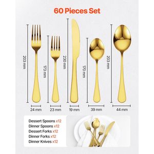 Set di posate da 60 pezzi in acciaio inossidabile per alimenti, finitura a specchio, lavabile in lavastoviglie - Product Image 2