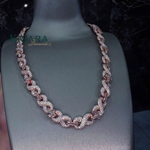 S925 Rose Gold Plated Moissanite Link Chain <b>Statement</b> <b>Necklace</b> Round Brilliant Cut Micro Pave Luxury Unisex Party Wear - Product Image 1