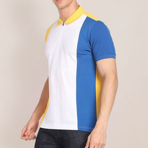 Men's Color Blocked Knitted Short Sleeve <b>Polo</b> Shirt With Zipper Casual Style <b>White</b> Blue Yellow Low MOQ Men's <b>Polo</b> Shirts - Product Image 4