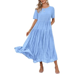 Vestido Maxi de Verano para Mujer, Estampado Floral, Cuello Redondo, Tirantes, Estilo Casual Bohemio, Talla Grande, Vestido Más Vendido - Product Image 1