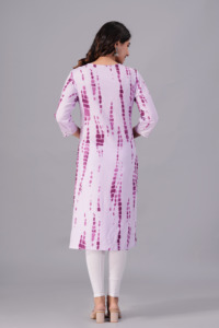 Women Purple Tie <b>Dye</b> Printed Kurti with , 3/4 Sleeves Embroidery Casual Ethnic Wear Straight Kurta for Daily Wear . - Product Image 4