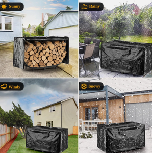 Support à bois de chauffage incurvé avec couvercle ou porte-bûches en métal avec protection contre les intempéries, support de rangement pour bois de chauffage en métal noir avec couvercle imperméable - Product Image 6