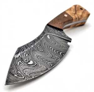 Couteau de camping d'extérieur à lame fixe en acier Damas artisanal avec manche en bois bicolore - Product Image 2