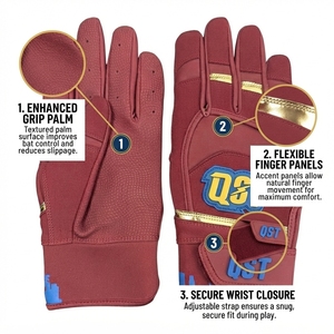 Gants de frappe de baseball personnalisés avec logo, poignet réglable, gants de frappe réglables avec grip antidérapant, gants de sport de baseball pour équipe - Product Image 4
