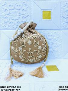 Sacs à main Potli de mariée en soie brodée haut de gamme, sacs cadeaux ethniques traditionnels pour femmes, doublure en coton, multifonctionnels - Product Image 6