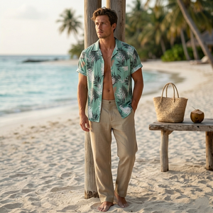 Camisa Hawaiana Personalizada para Hombre con Estampado Tropical, Manga Corta, Abotonada, para Vacaciones de Verano, Proveedor Mayorista OEM - Product Image 2