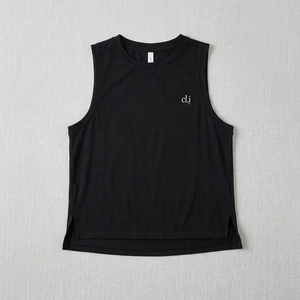 Débardeur Athlétique Noir Personnalisable avec Logo Coupe Ample pour Femme – Col Rond Sans Manches, Court, Respirant, Idéal Entraînement et Activités Sportives - Product Image 3