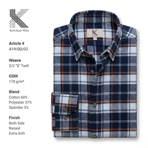 Camisa de Franela para Hombre, la Más Vendida, de Algodón, Poliéster y Spandex, 170GSM, a Cuadros, 2/2 S Twill, Manga Larga, OEM ODM - Product Image 2