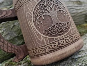 Chope en bois Arbre de Vie avec poignée serpent, faite à la main, cadeau unique, récipient à boire, ustensile de cuisine, écologique, traditionnelle - Product Image 4