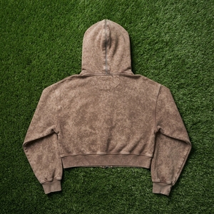 Sweat-shirt à capuche en molleton pour femme, marron délavé, coupe courte, avec fermeture éclair, logo personnalisé, streetwear - Product Image 6