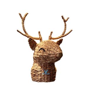 Décoration murale en fibres naturelles en forme de tête de cerf ou de cheval, tressée à la main en jonc de mer, style bohème safari rustique pour la maison - Product Image 2