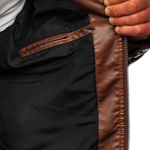 2026 <b>Top</b> Selling Premium Quality Men's Autumn <b>Leather</b> Jacket Stand Collar Woven Fabric Front Logo Custom <b>High</b> Quality - Product Image 5