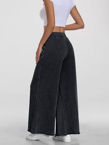 OEM Custom Logo <b>Women's</b> <b>Straight</b> <b>Leg</b> Fleece Sweatpants Jeans High Waist Casual Baggy Palazzo Pants Trousers Pockets 100% Cotton - Product Image 2