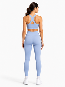 2-Piece Yoga Set Crew Neck <b>Crop</b> Top High-Waist Full-Length <b>Leggings</b> Contrast-Stitch Seamless Breathable Quick Dry Plus Size - Product Image 3