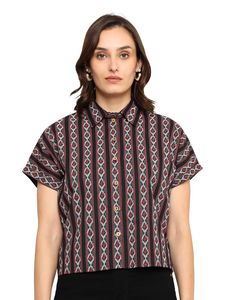 Women Black Geometrical Printed Cotton Summer Regular Fit Casual Street Style Daily Wear Kurta/<b>Kurti</b> - Product Image 3