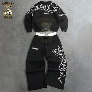 Wholesale Cotton Blend Joggers <b>Set</b> Men Heavyweight Custom Printing Logo OEM Label Pull Over Sweatshirt and <b>Sweatpants</b> <b>Set</b> Winter - Product Image 1