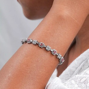 Luxury <b>Flower</b> Pink Asscher Cut Lab Grown Diamond Tennis <b>Bracelet</b> in 925 Silver and Solid Gold Custom Jewelry - Product Image 4