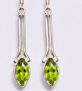 Pendientes de Plata con Peridoto, Corte Marquesa, Largos, con Piedras Preciosas, Plata de Ley 925, Joyería Hecha a Mano, Pendientes de Peridoto Verde - Product Image 2