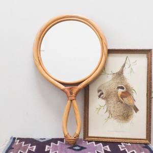 Hand-crafted hand <b>mirror</b> competitive price makeup accessories natural rattan <b>mirrors</b> with handle - Product Image 3