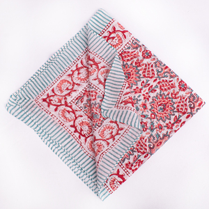 100% Organic Cotton <b>Square</b> <b>Scarf</b> Bandana With Red And Blue Floral Pattern Casual Style Beach Wear Unisex Kerchiefs - Product Image 4