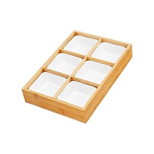 Bandeja de Bambú para Frutas con Tazones Blancos de Cerámica, Elegante Plato para Servir Frutas, Bocadillos y Frutos Secos - Product Image 2