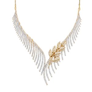Exquisite feather inspired diamond <b>necklace</b> premium 18K two tone gold set brilliance intricate leaf motif centerpiece - Product Image 1