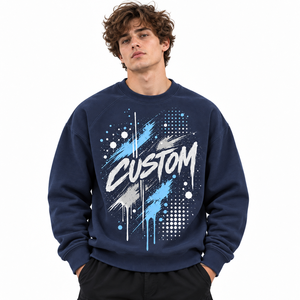 Sweat-shirt à col rond personnalisé avec impression/graphisme, bleu marine pour homme, 100% coton, manches raglan, streetwear, OEM, vente en gros, fournisseur américain - Product Image 1
